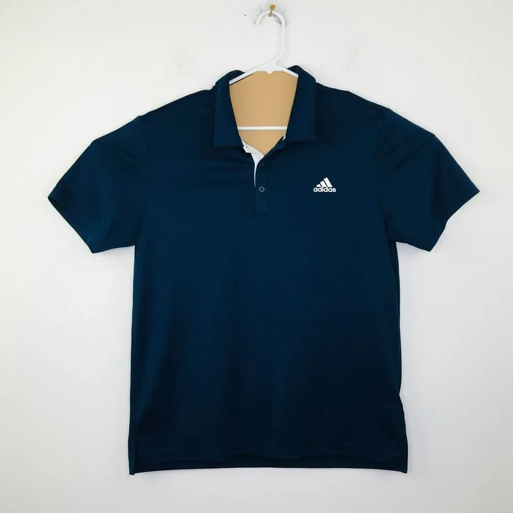 Adidas Men's Large Polo Shirt Blue Advantage Novelty Logo Popover Flaw CC18